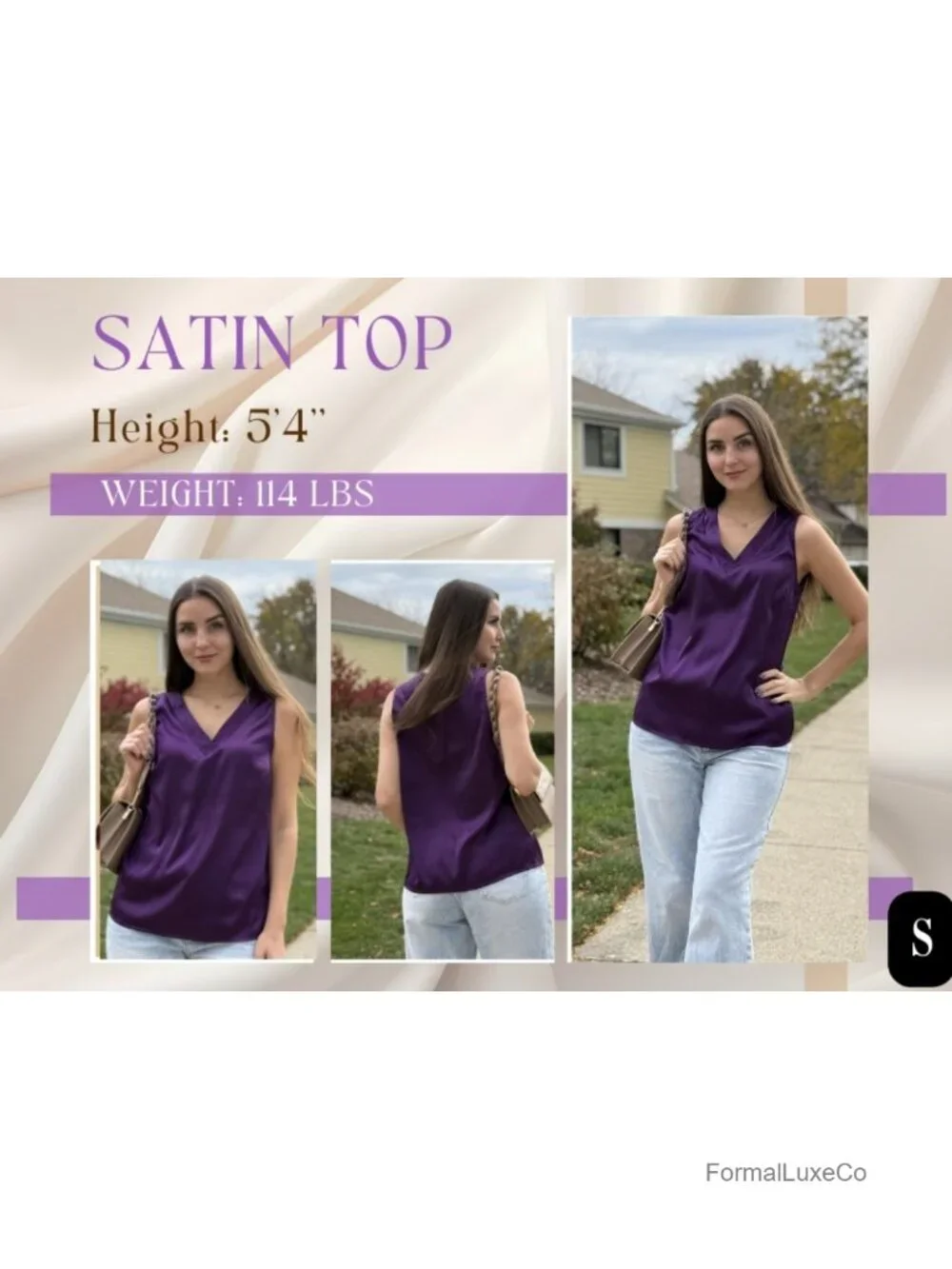 Silk Satin Tank Top V Neck Sleeveless Women's Dressy Blouse Business Casual